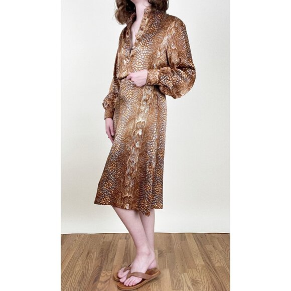 Vintage Union Made Matching Midi Skirt Blouse Shirt Set Suit Work Office Print - Picture 2 of 7